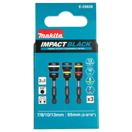 E-29826 - Set chei tubulare Impact Black 2 în 1 Makita E-29826 3 buc. tijă hexagonală de 1/4" - Imaginea 3