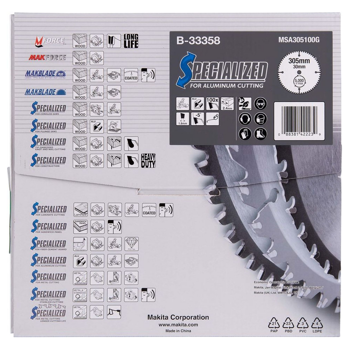 B-33358 - Lama TCT Specialized Makita B-33358 305x30mm 100T Alluminio - Immagine 5