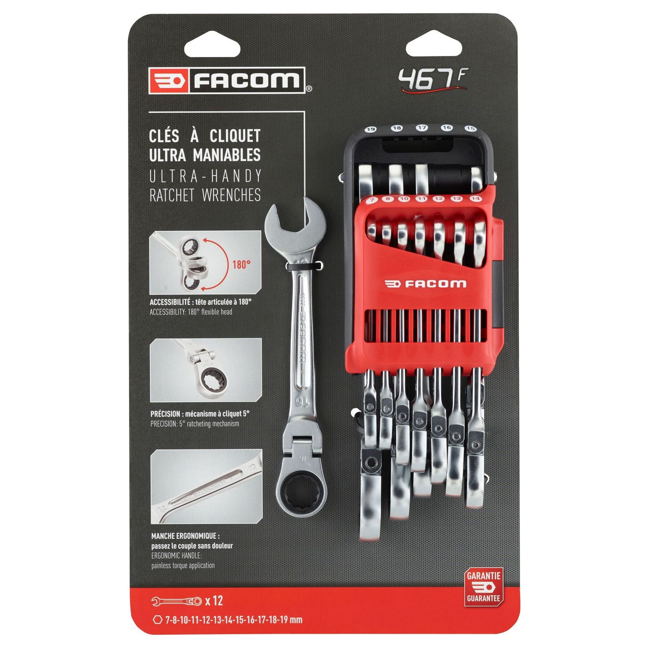 467BF.JP12PB - Set de chei cu clichet Flex Cap de măsurare Facom 467BF 12 bucăți