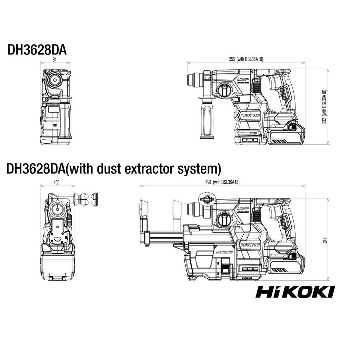 DH3628DAWRZ - Tassellatore a Batteria SDS-Plus HiKOKI DH3628DAWRZ 36V - Immagine 10