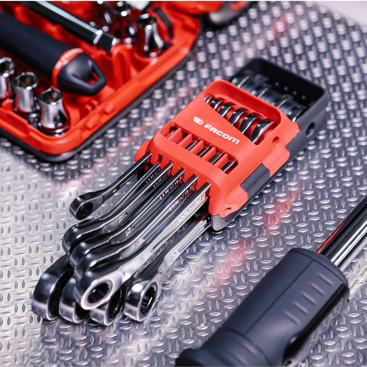 467BR.JP10PB - Set de chei combinate cu clichet Facom 467BR, 10 piese