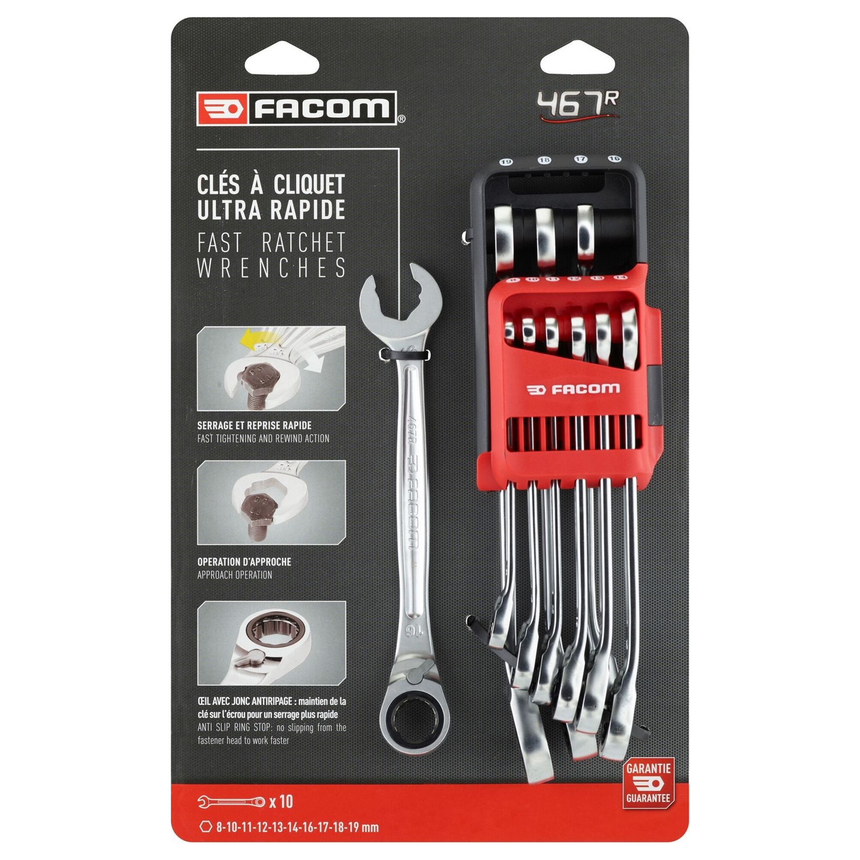 467BR.JP10PB - Set de chei combinate cu clichet Facom 467BR, 10 piese - Imaginea 6