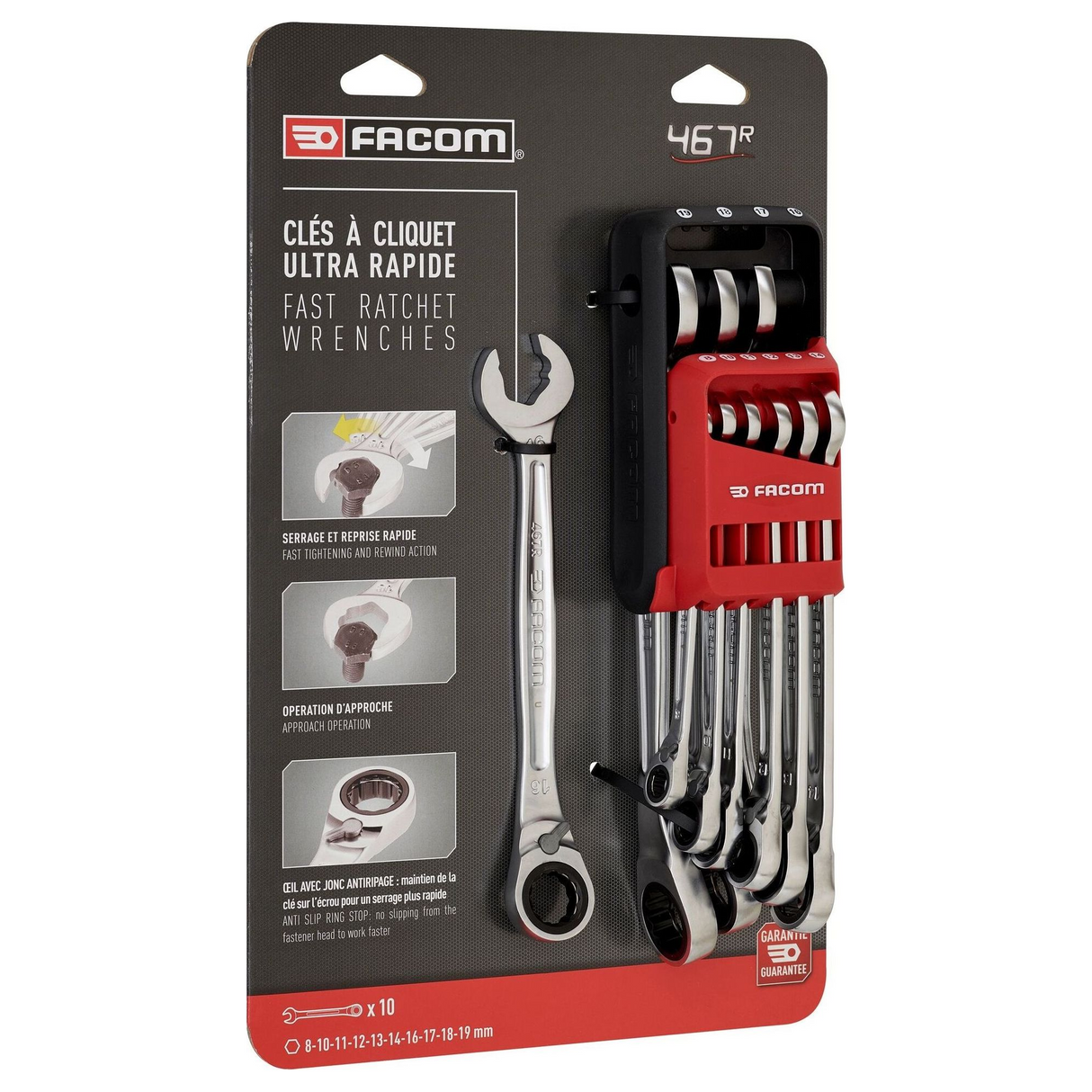 467BR.JP10PB - Set de chei combinate cu clichet Facom 467BR, 10 piese - Imaginea 7