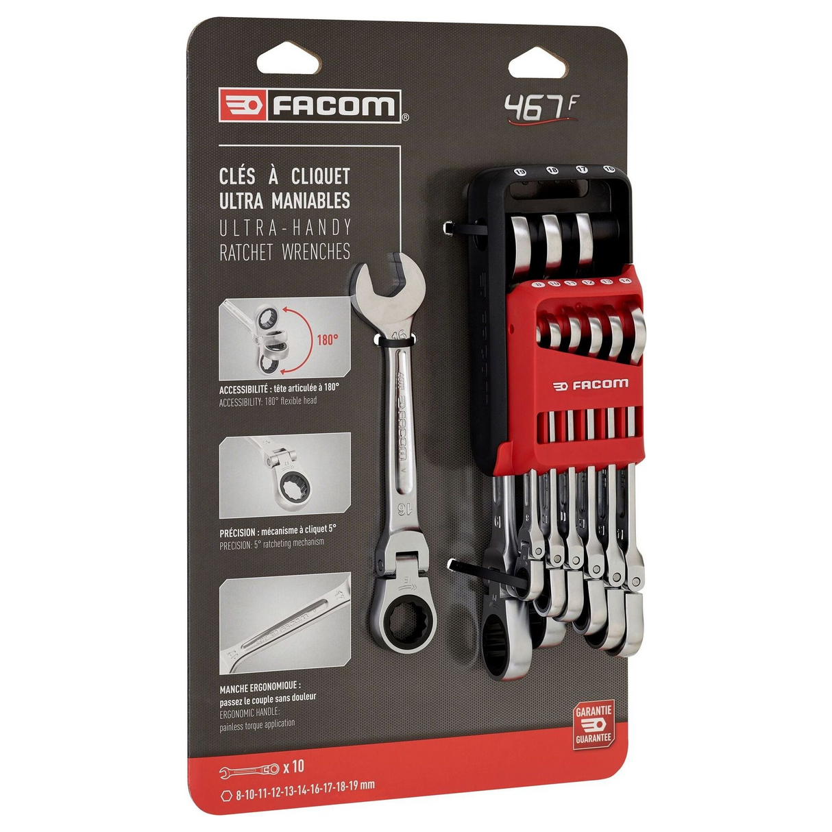 Set Chiavi a Cricchetto Flex Head Facom 467BF 10 Pezzi